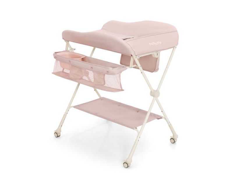 Portable Baby Changing Table with Water Basin and Rolling Wheels for Nursery