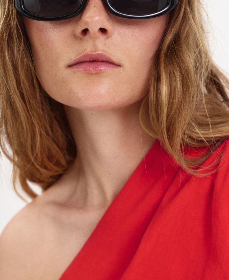 Women's Asymmetrical Neckline Sleeveless Draped-Detail Top