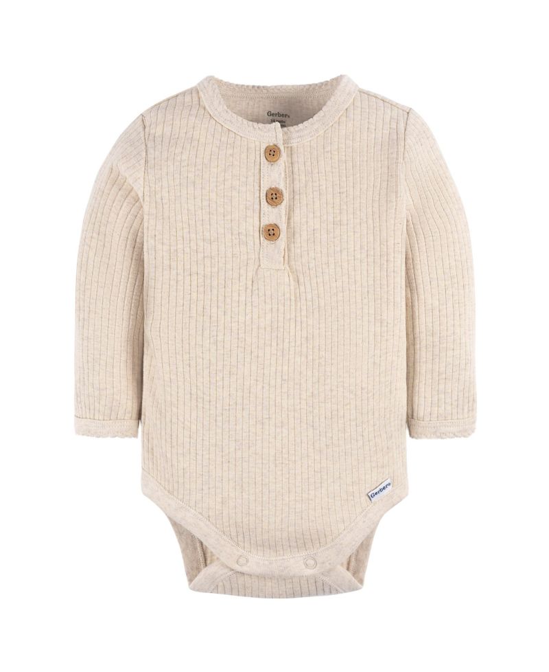 Baby Girls Henley Long Sleeve Bodysuits, 2-Pack