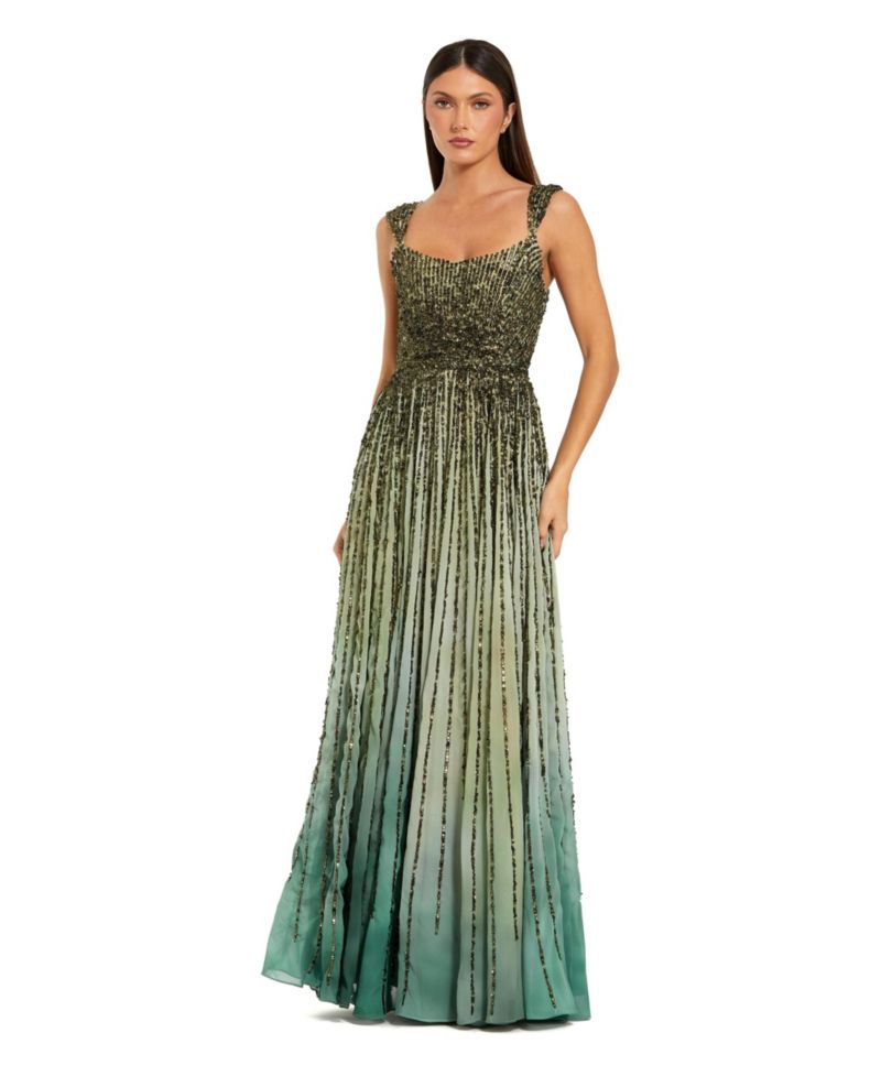 Petite Ombre Beaded Scoop Neck A-Line Gown