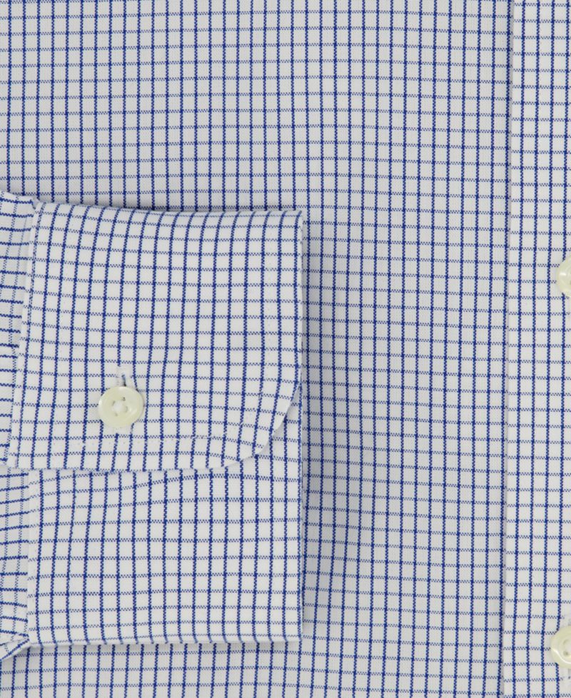 Men's Regular Fit Non-Iron Polo Button-Down Collar Blue Check Pinpoint Dress Shirt