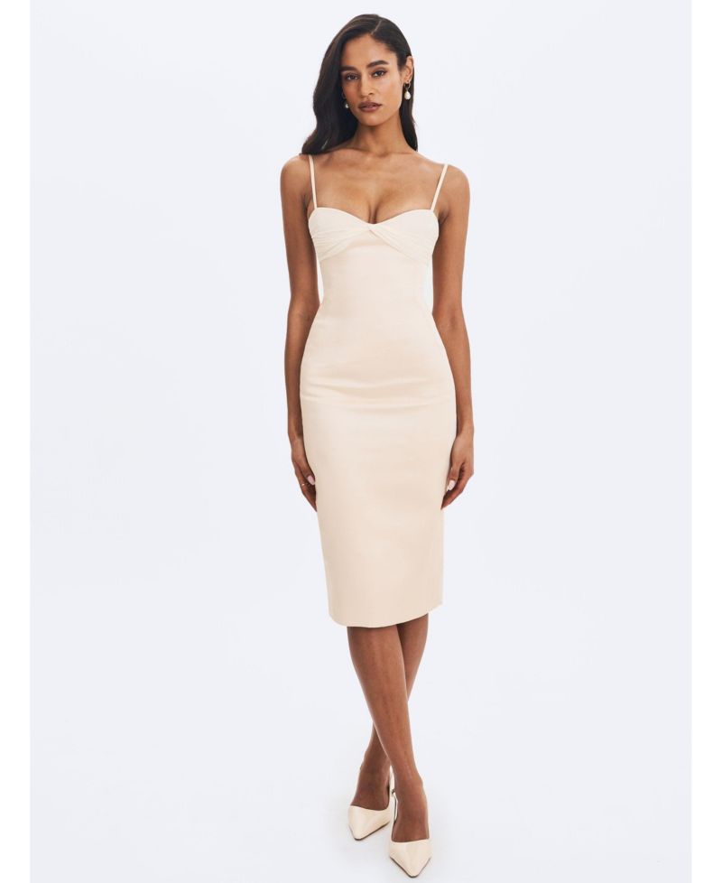 Women's Gracie Butter Ruched Satin Midi Dress