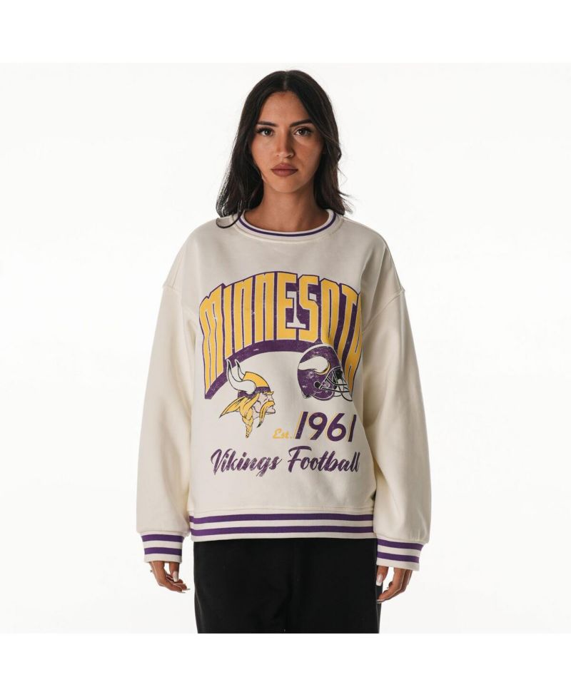 Women's Cream Minnesota Vikings Oversized Vintage French Terry Sweatshirt