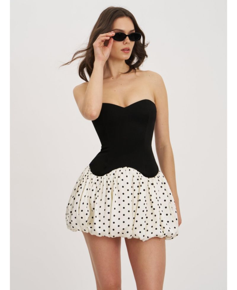 Women's Dahliana Polka Dot Bubble Hem Corset Mini Dress
