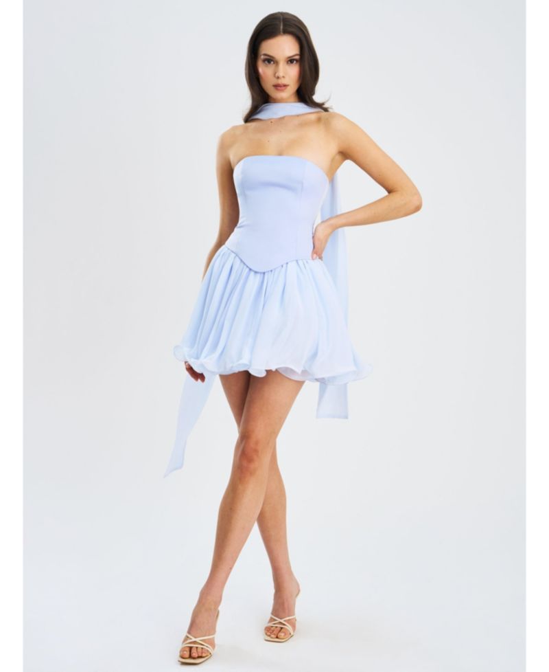 Women's Valentina Baby Blue Boned Curve Edge Peplum Mini Dress