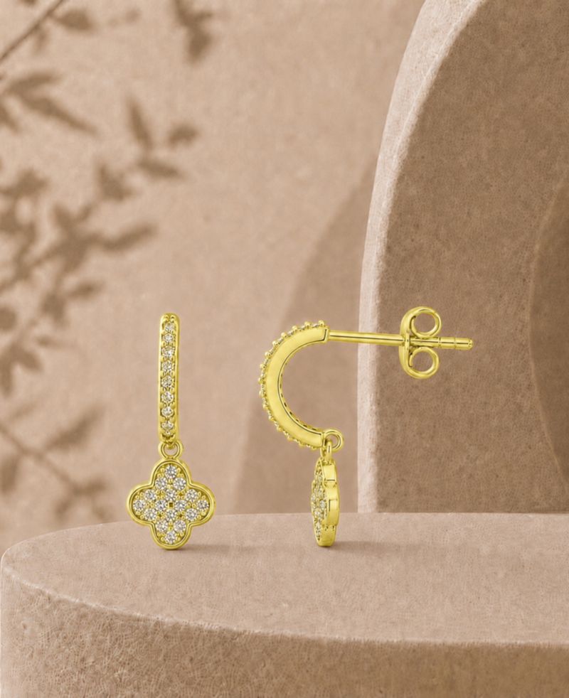 14k Gold-Plated Clover Drop J Hoop Earrings