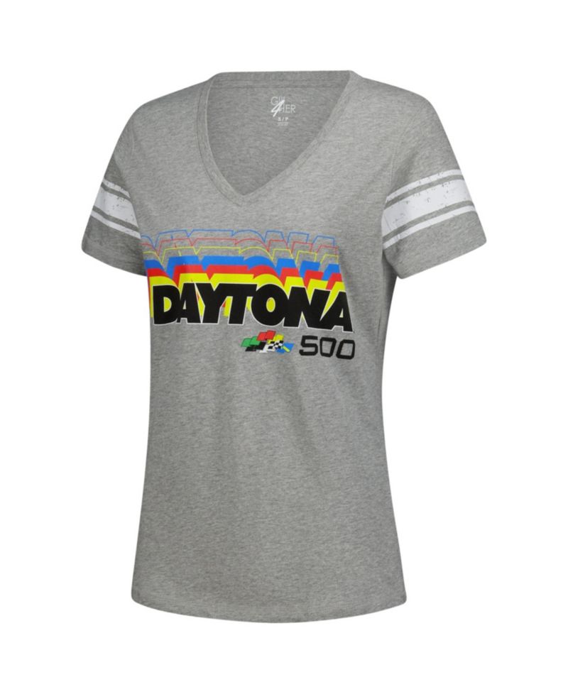 Women's Heather Gray NASCAR Daytona 500 First Pick V-Neck T-Shirt