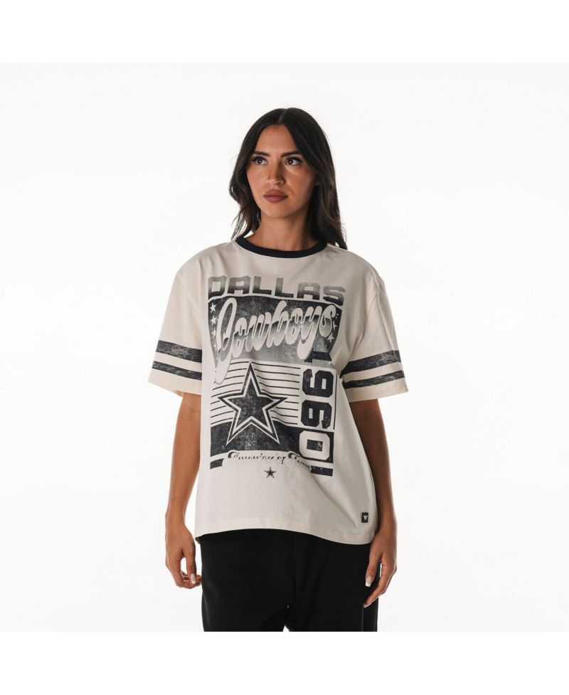 Women's Cream Dallas Cowboys Drop Shoulder Oversized Boyfriend T-Shirt
