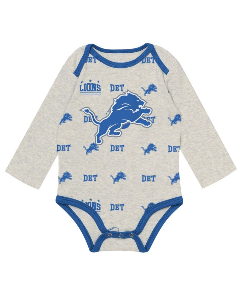 Baby Boys and Girls Heather Gray Detroit Lions Huddles & Giggles 3-Piece Pant and Hat Set