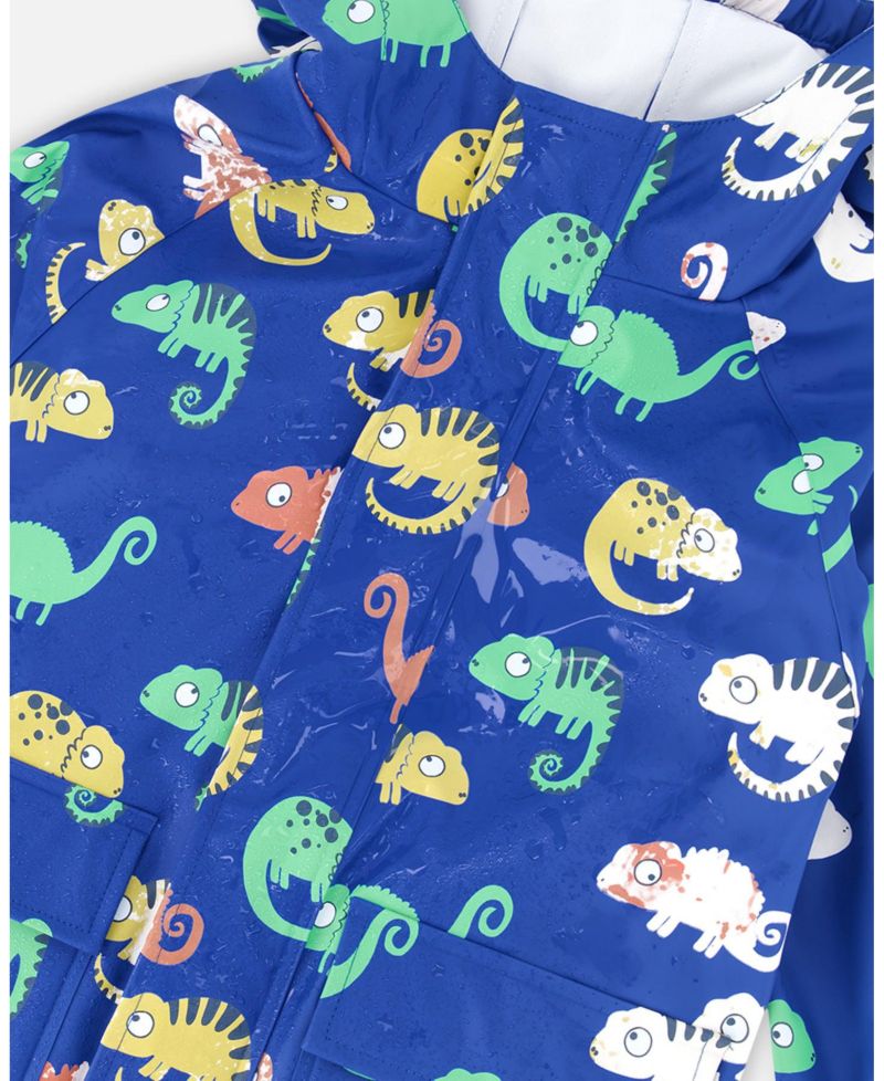 Baby Boys Rain One-Piece in Polyurethane Blue Chameleon Print