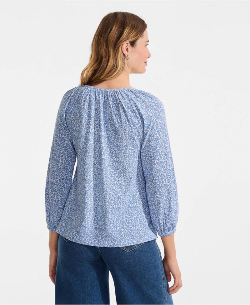 Women's Lightweight Jersey 3/4 Sleeve Notch Neck Gather Blouse