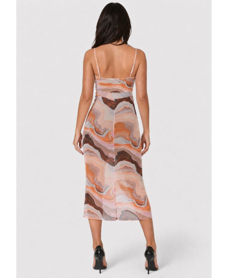 Women's Printed Mesh V-Neck Midi Dress