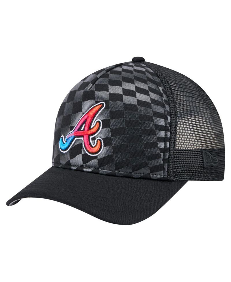 Men's Black Atlanta Braves Gradient 9FORTY A-Frame M-Crown Trucker Adjustable Hat