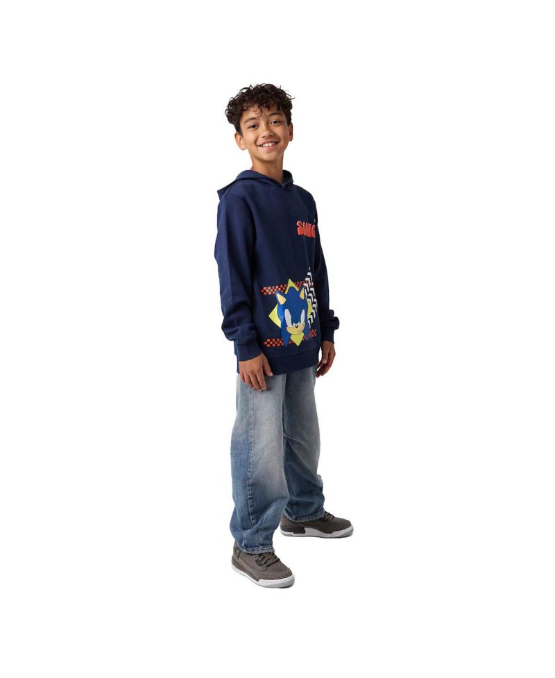 Little Boys Sonic Arrows and Checkered Flags Youth Navy Long Sleeve Hooded Sweatshirt-4