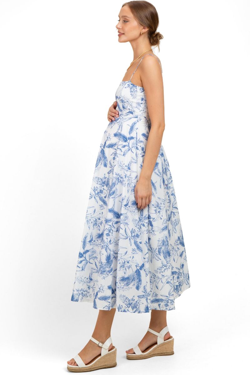 Women's Light Pink Linen A-Line Flared Midi Dress
