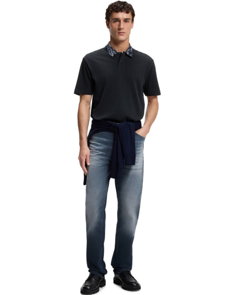 BOSS by Men's Cotton-Piqu&eacute; Jacquard Collar Polo Shirt