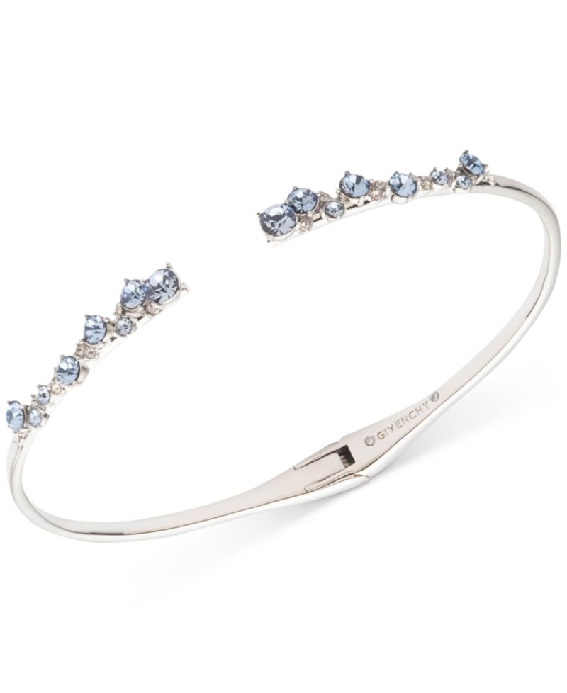Silver-Tone 2-Pc. Set Stone Scatter Cluster Cuff Bangle Bracelet & Matching Drop Earrings