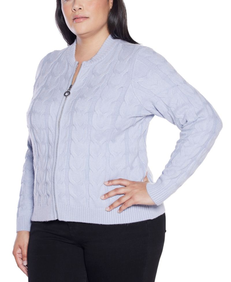 Plus Size Black Label Zip Cable Sweater