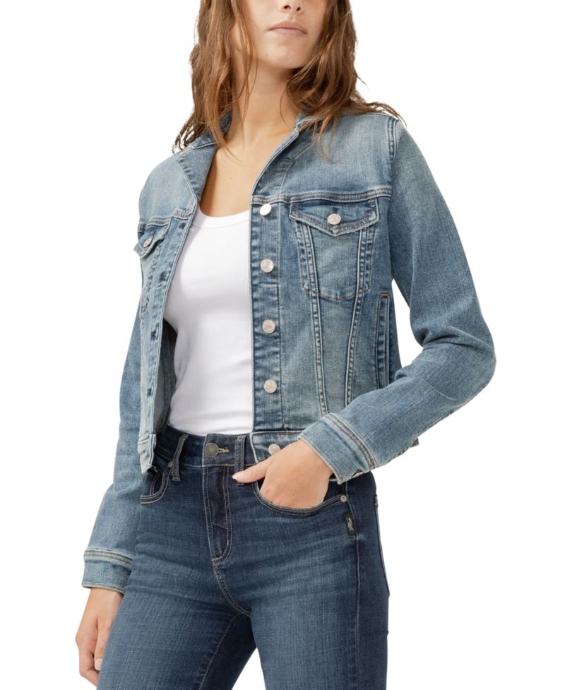 Women's Notched Crop Jean Jacket