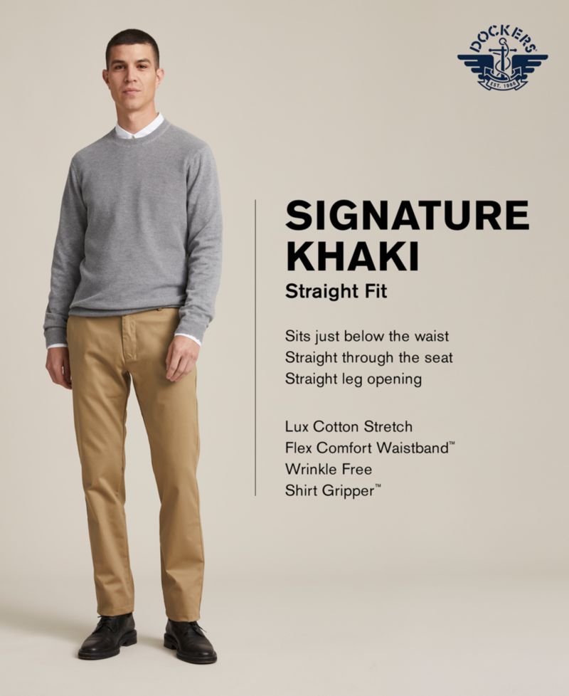 Mens' Signature Lux Cotton Straight Fit Stretch Khaki Pants