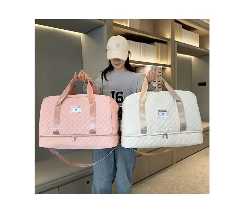 Three-dimensional Diamond Patterned Small Square Tote, Crossbody bag with Dry Wet Separation & Double-sided Pockets