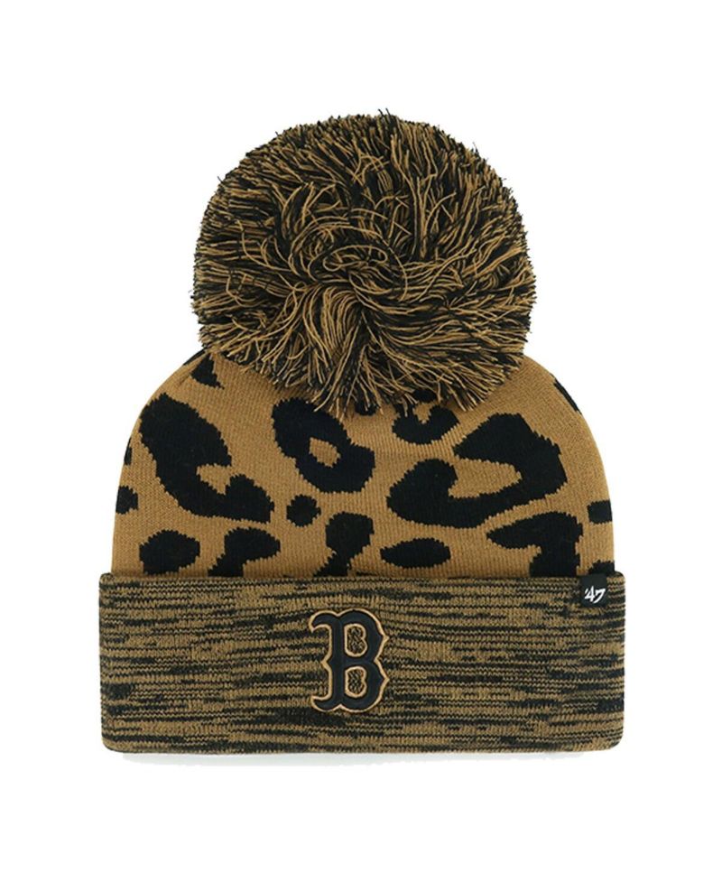 Women's Boston Red Sox Leopard Rosette Cuffed Knit Hat with Pom