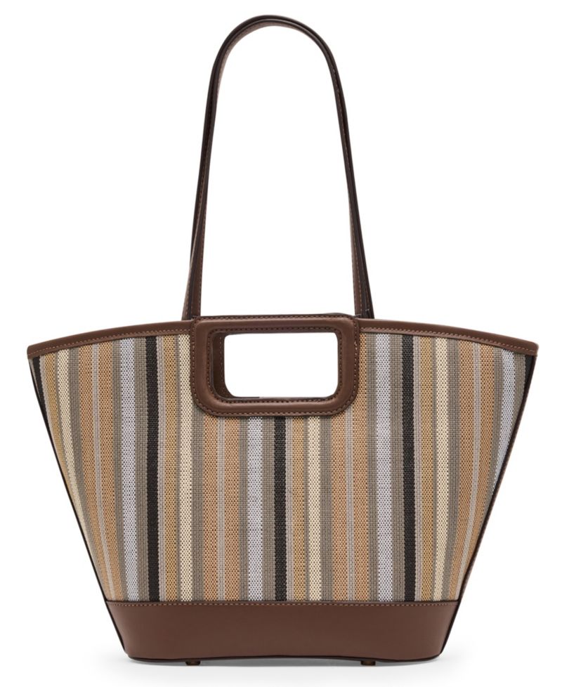 Stripe Cut Out Small Handle Tote Handbag