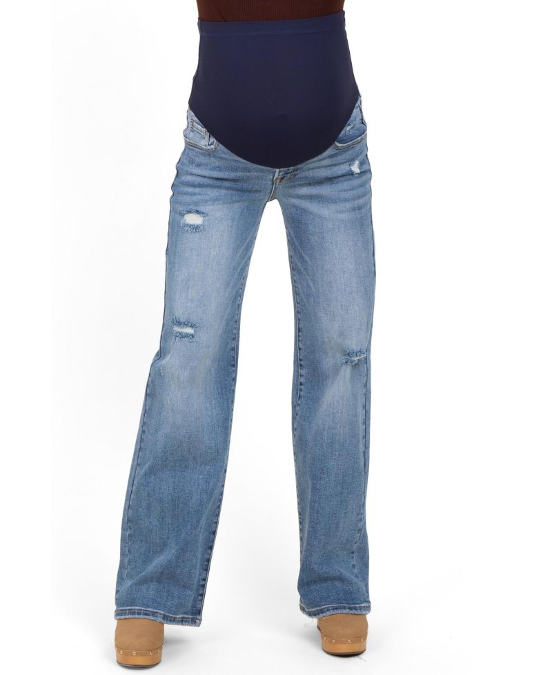 Maternity High-Waisted Wide-Leg Vintage Wash Denim Jeans