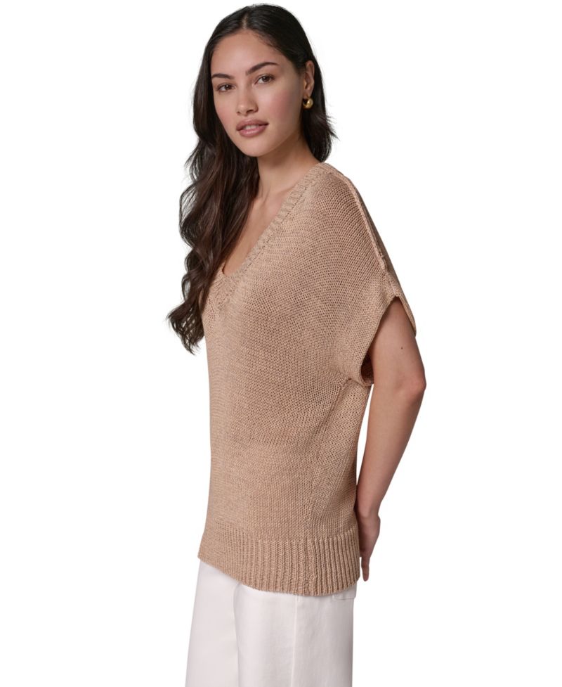 Women's Short Sleeve Relaxed Fit Lurex Sweater