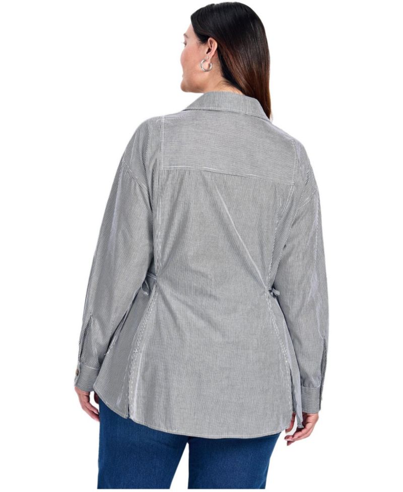 Women's Ray Stripe Poplin Shirt with Tie Detail