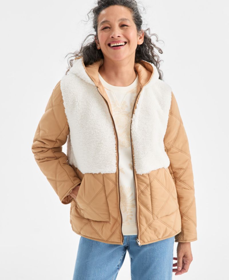 Petite Mixed Media Sherpa Jacket