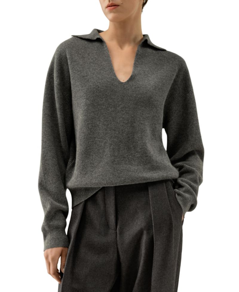 Women's Ribbed Cashmere Polo Sweater
