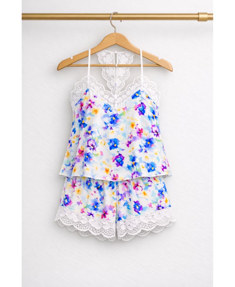Women's Silky Satin and Sparkle Lace Cami Short Set