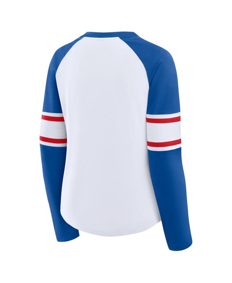 Women's White/Royal New York Giants Redzone Blitz Package Raglan Lace-Up V-Neck Long Sleeve T-Shirt