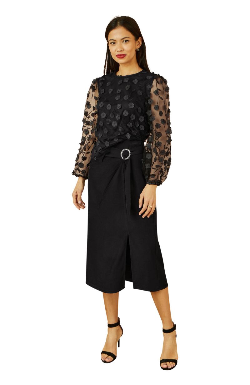 Women's Long Sleeve Sheer Floral Top