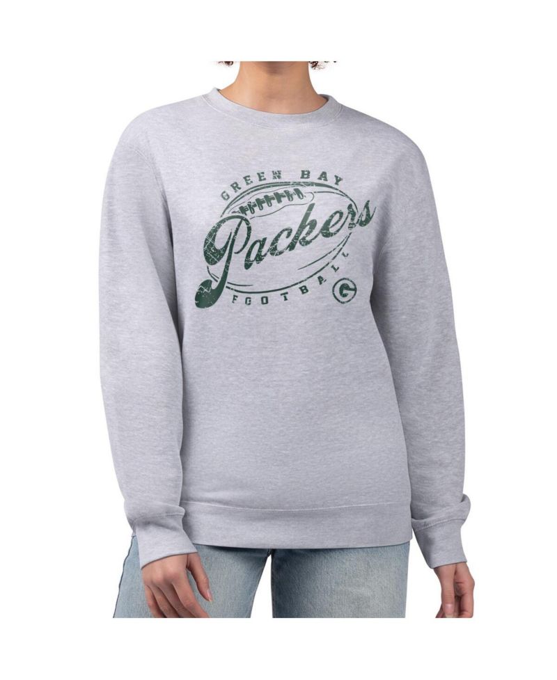Women's Gray Green Bay Packers Distressed Graphics Fleece Pullover Sweatshirt