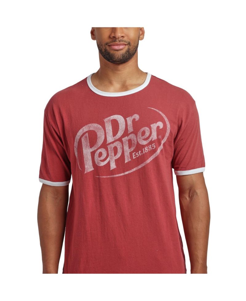 Men's Dr Pepper Logo Crew Neck Short Sleeve Red Ringer Tee -Large