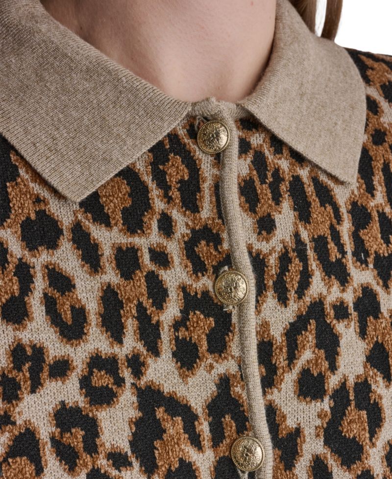 Women's Leopard-Print Button-Front Fitted Cardigan