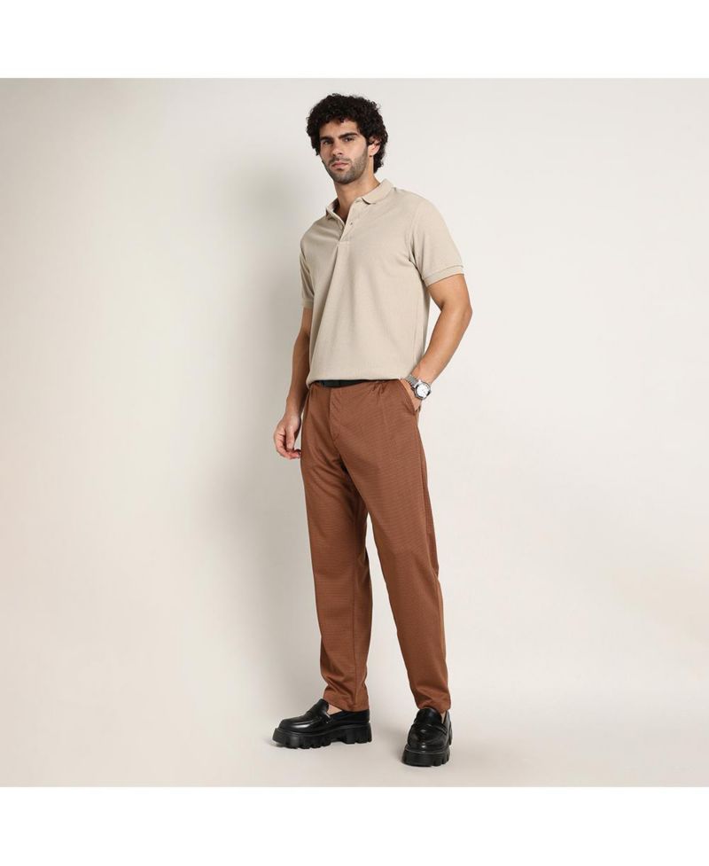 Men's Russet Brown Micro-Check Chino Trousers