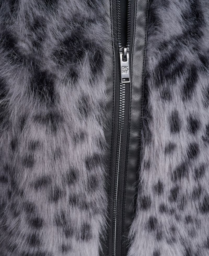 Women's Long-Sleeve Faux Fur Animal Print Jacket