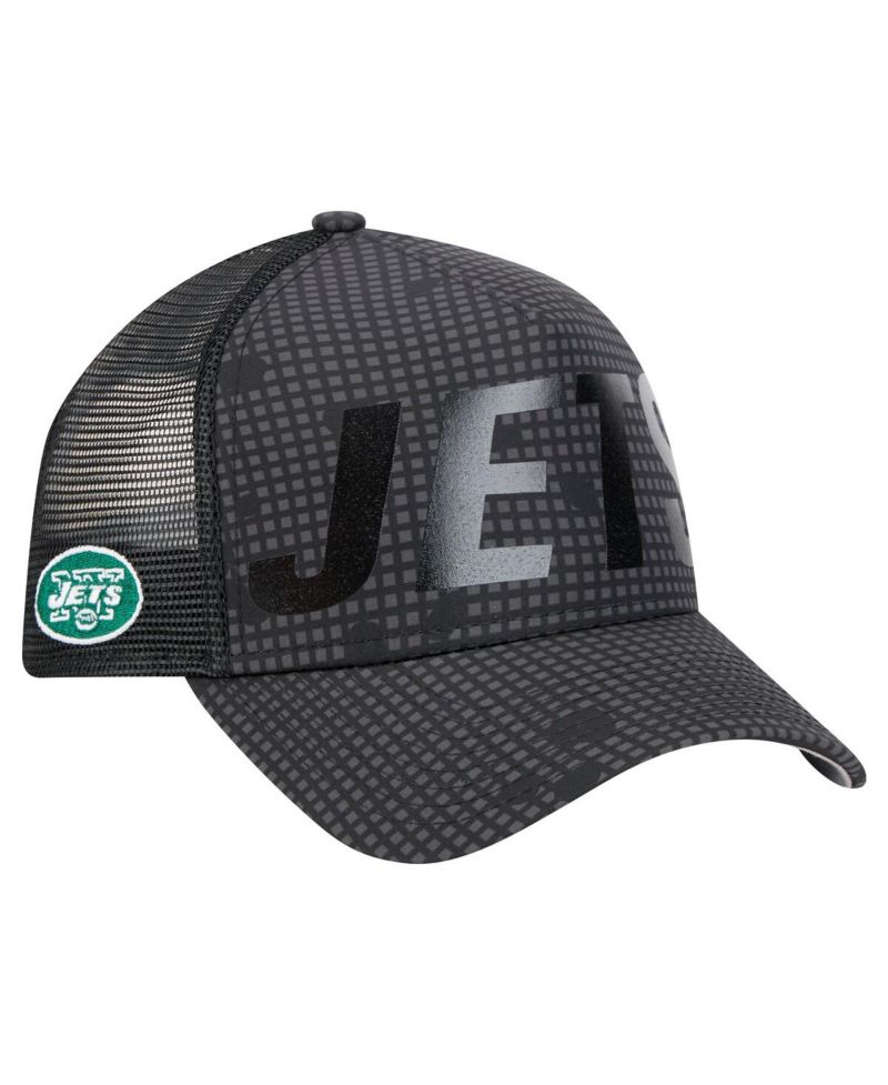 Men's Black New York Jets Throwback Midnight Ink Tonal Text A-Frame Trucker 9FORTY Adjustable Hat