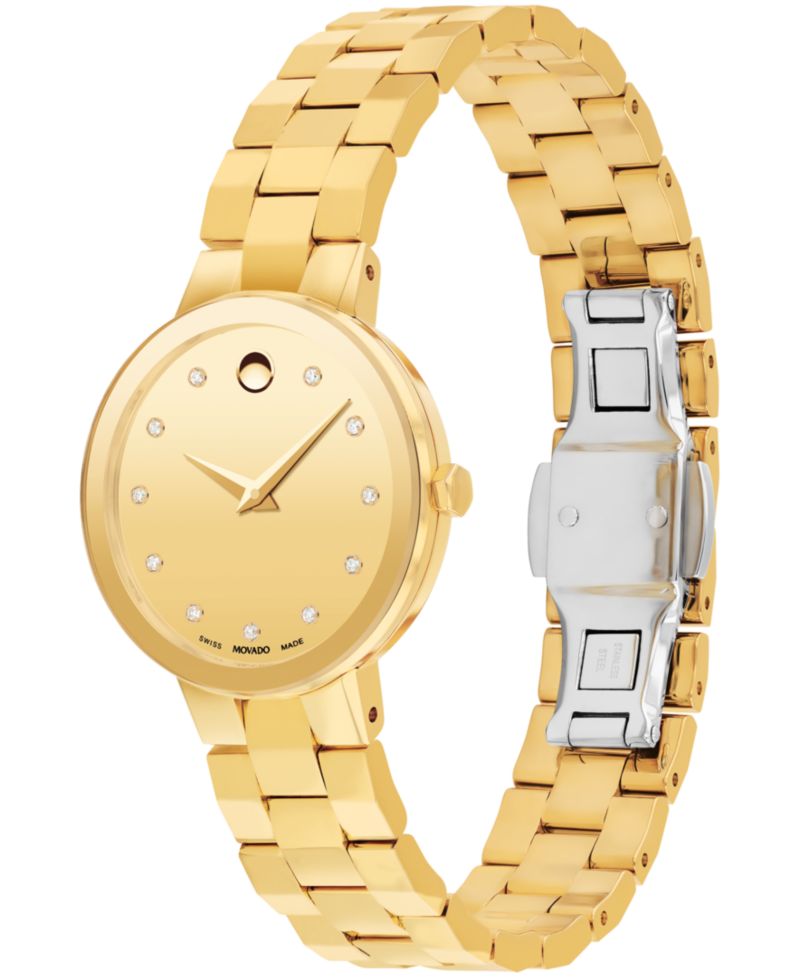 Women's Sapphire Swiss Quartz Yellow Pvd Diamond Accent Watch 28mm