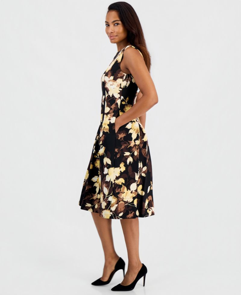 Women's Princess-Seam Box-Pleat Sleeveless Dress