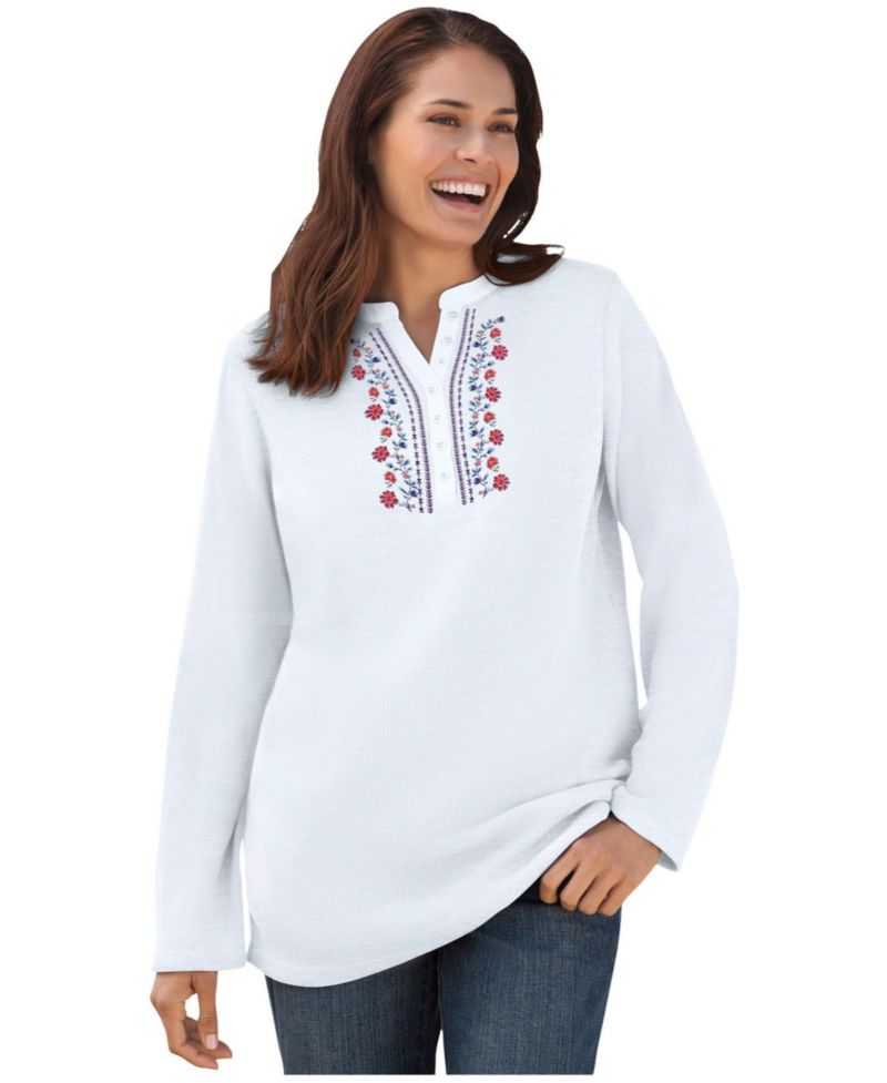 Women's Within Embroidered Thermal Henley Tee