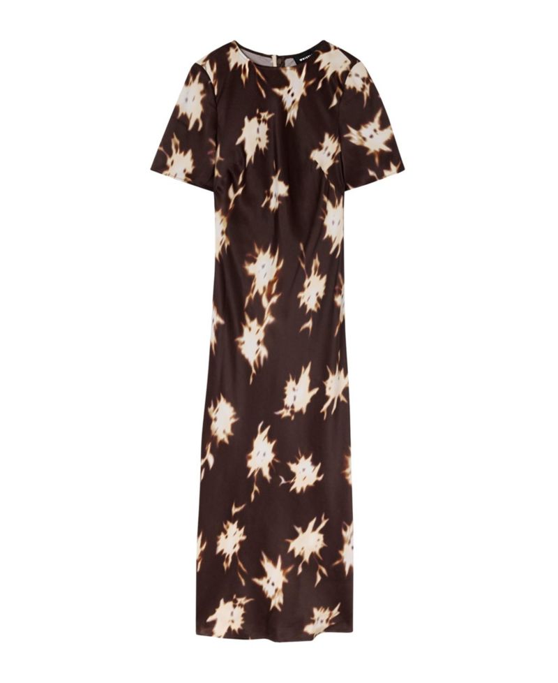 Women's Shadow Floral Satin Short-Sleeve Midi Dress