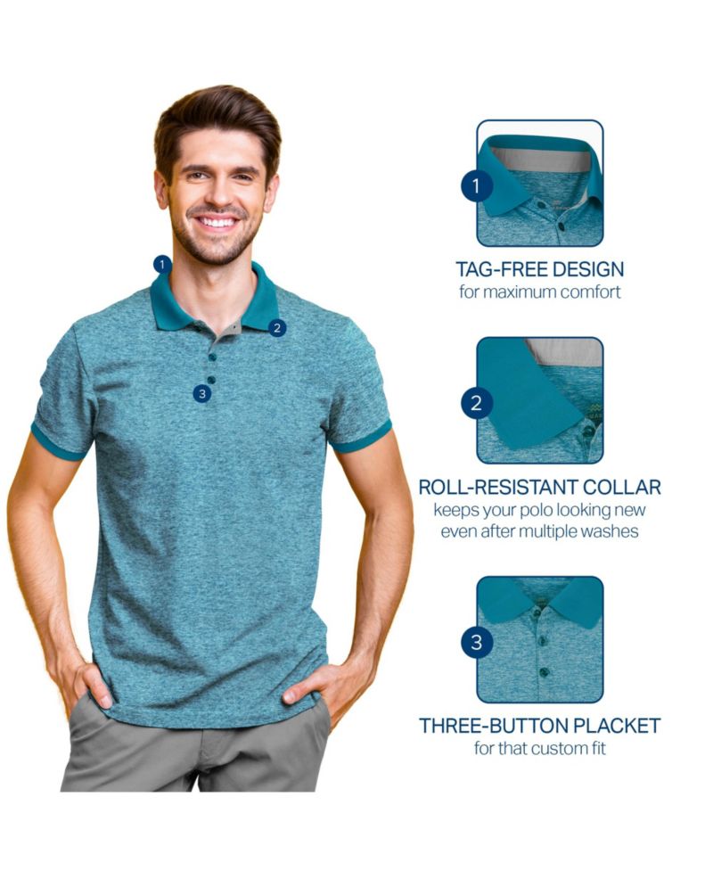 Men's Lightweight Performance Stretch Golf Polo Shirt, Breathable Fit