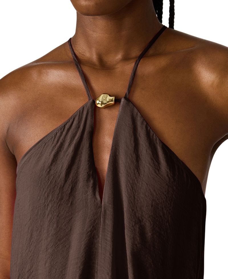 Halter Neck Sleeveless High-Low Asymmetric Dress