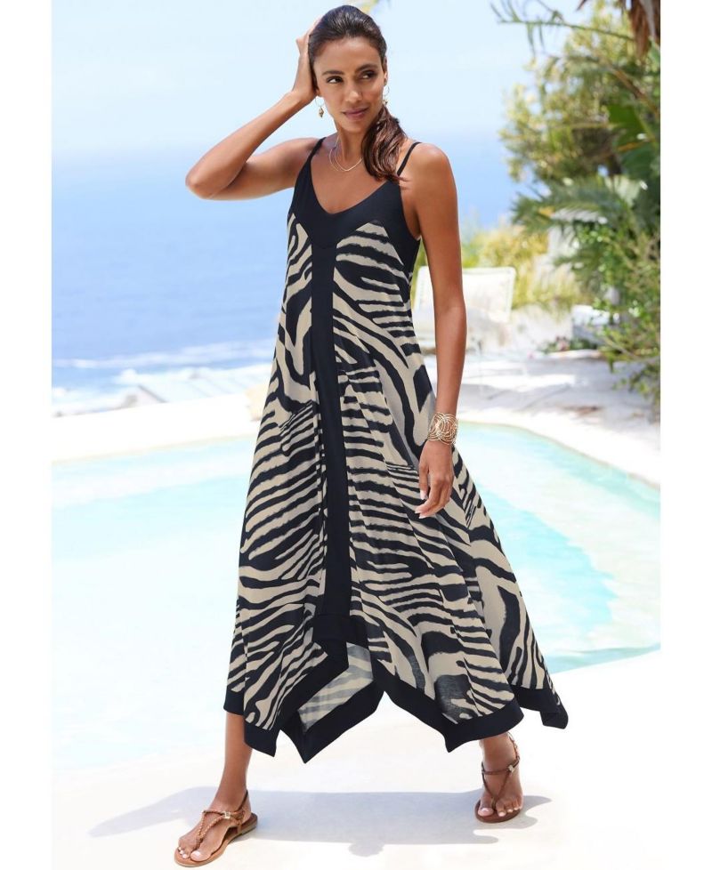 Women's Color-Block Deep V-Neckline Animal-Print Midi Dress