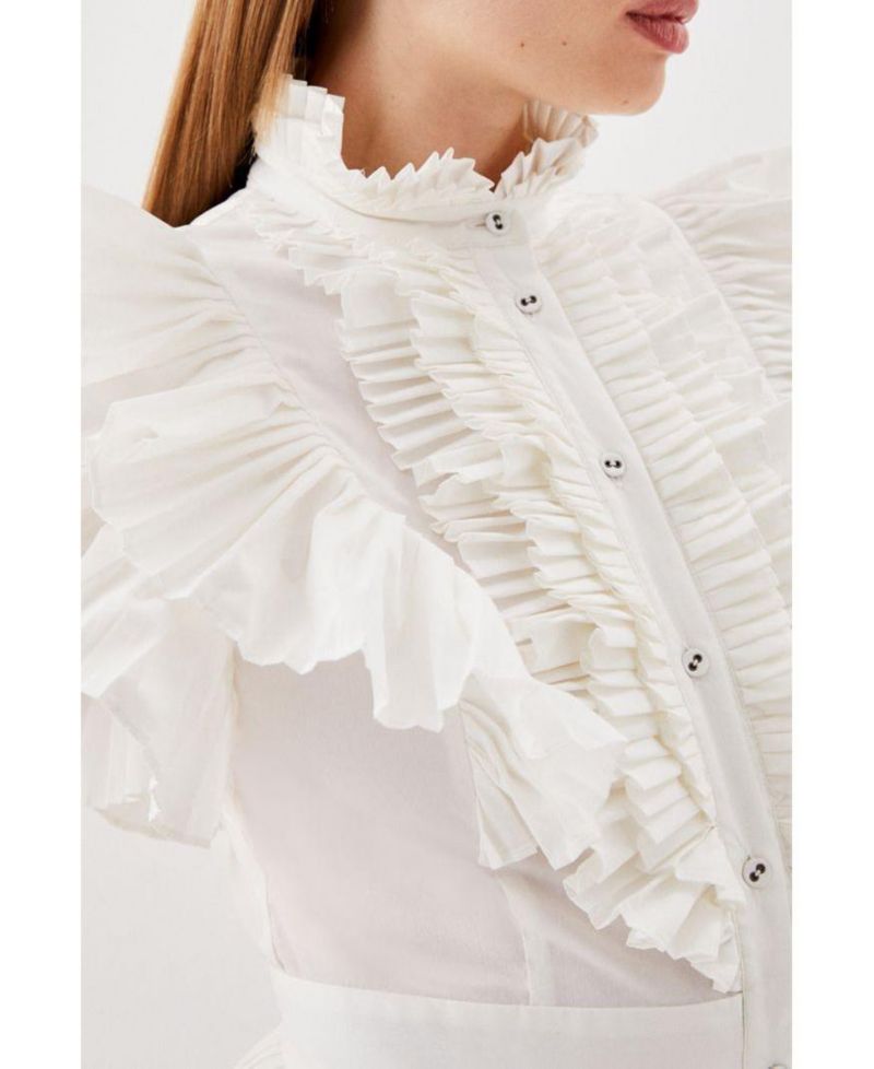 Women's Sleeveless Pleated Ruffle Blouse