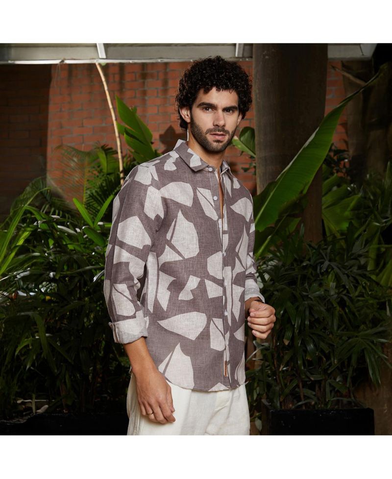 Men's Ash Brown Abstract Heathered Shirt